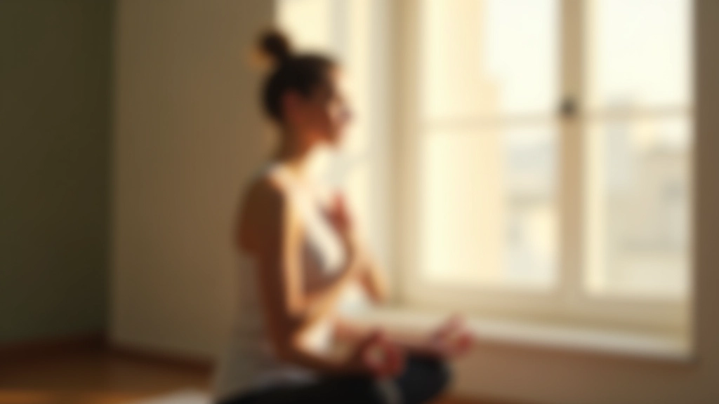 Osoba sedí v meditaci u okna s přírodním světlem, zobrazuje klid a vnitřní mír